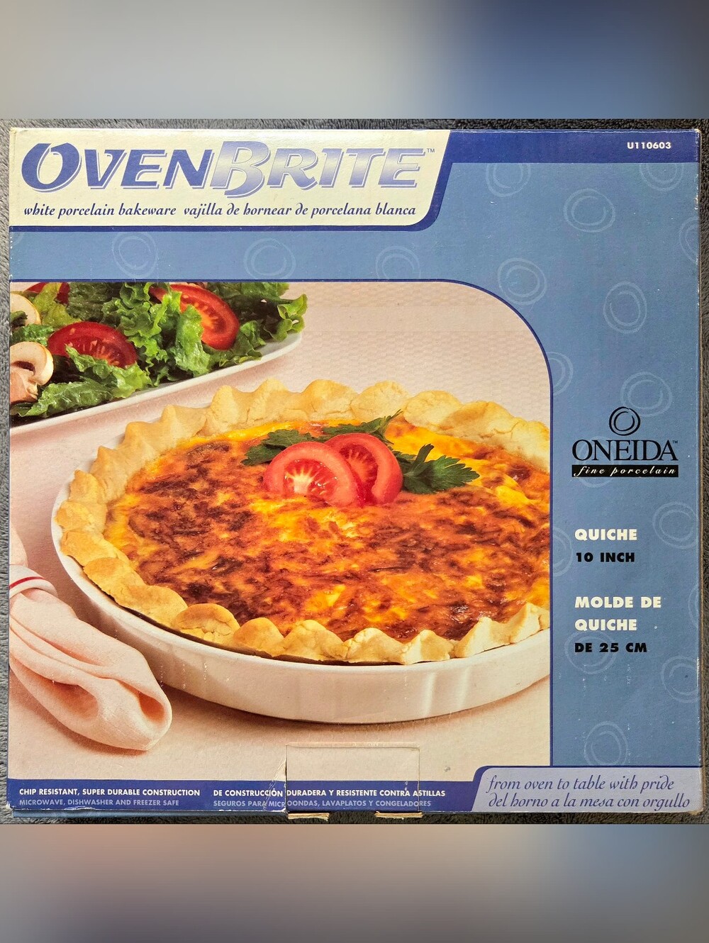 New Old Stock Oneida Oven Brite Porcelain Quiche 10" Plate